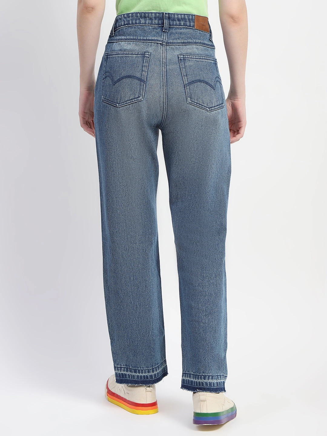 Madame Four Buttoned Stone Wash High Waisted Blue Denim No Fuss Fit