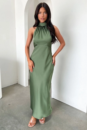 Elegant Silhouette Daphne High Neck Maxi Dress - Olive
