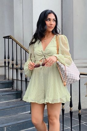 Asprin Playsuit - Green Cinched-Waist