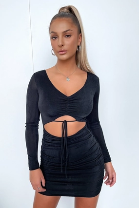 Casual and Stylish Cool Draping Adriana Dress - Black