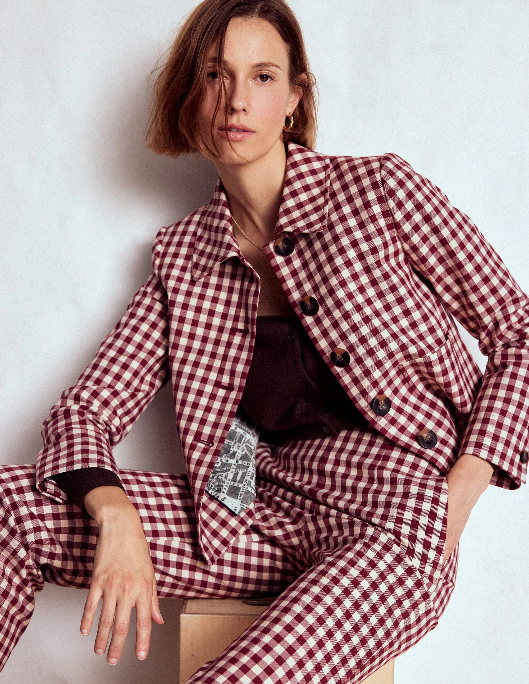 Knightsbridge Gingham Jacket-Chestnut Gingham SeamlessShoulderPanels