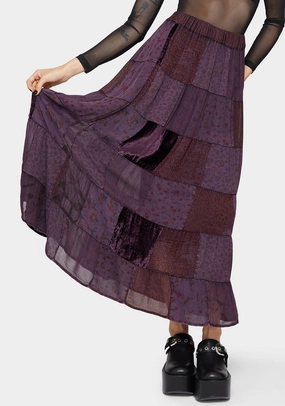 raw hem Mabel Floral Printed Patchwork Skirt