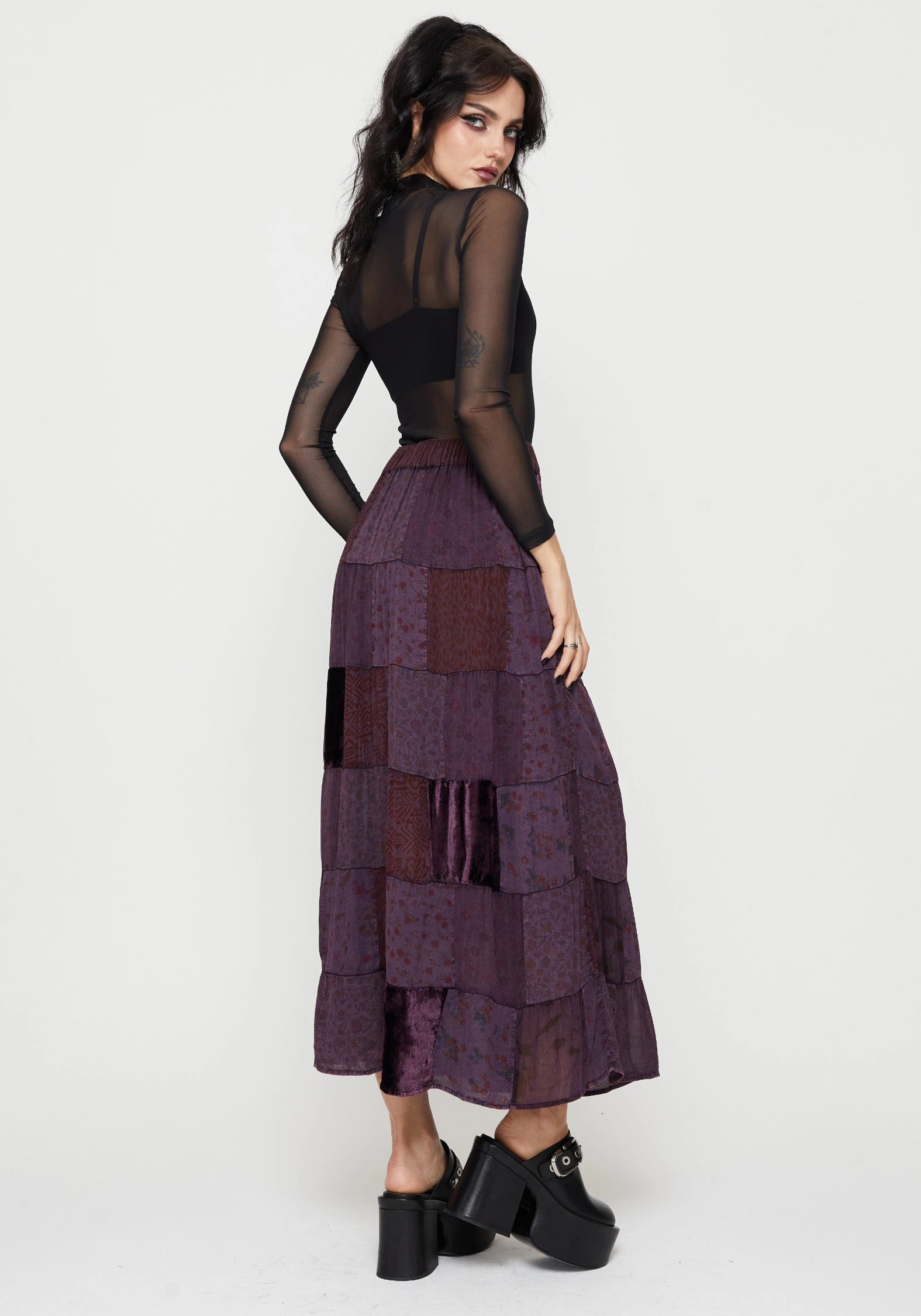 Soft Styling Mabel Floral Printed Patchwork Skirt