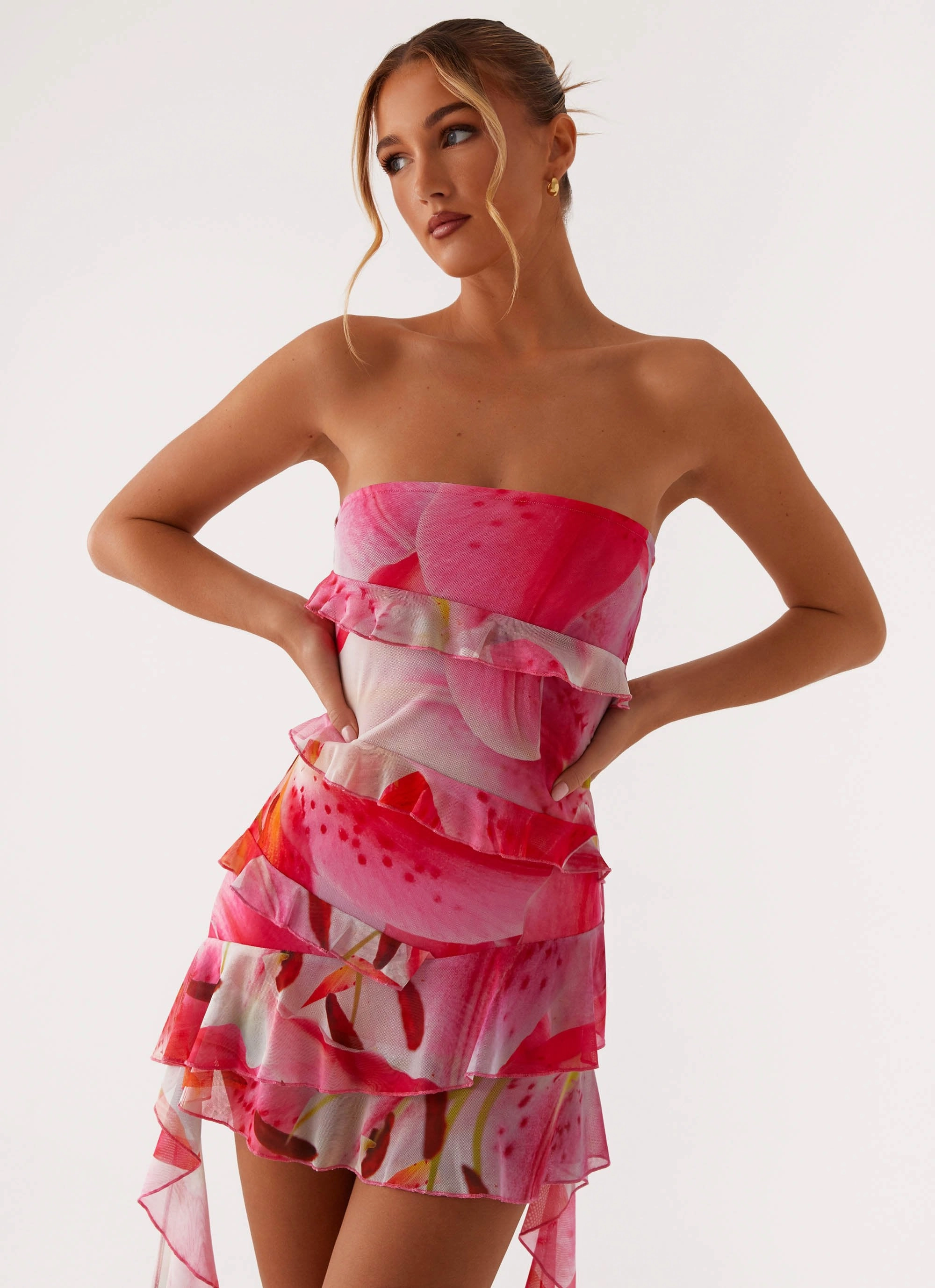 Natural Flow Macey Mini Dress - White Pink Lilly