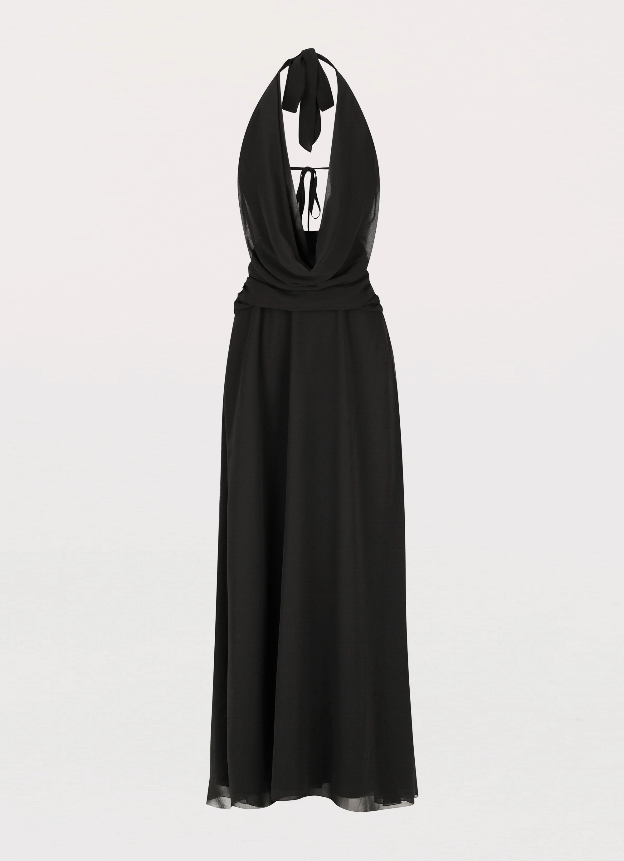 Smocked-Detail Elysia Chiffon Maxi Dress - Black