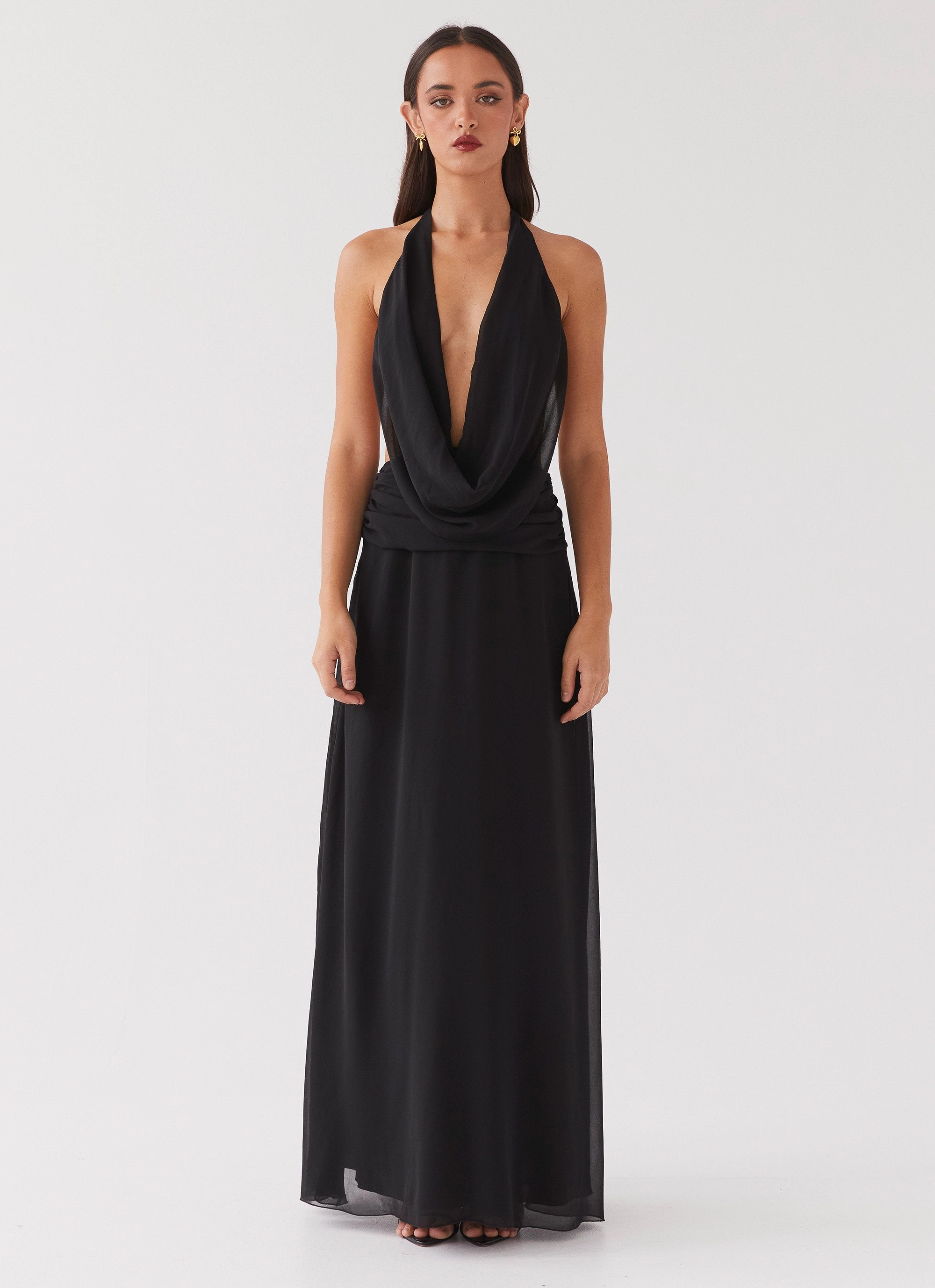 Polished look dress Elegant formal piece Elysia Chiffon Maxi Dress - Black
