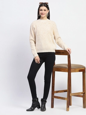 Madame Nylon Blend Full Sleeve Solid Beige Sweater Ultimate Knitwear