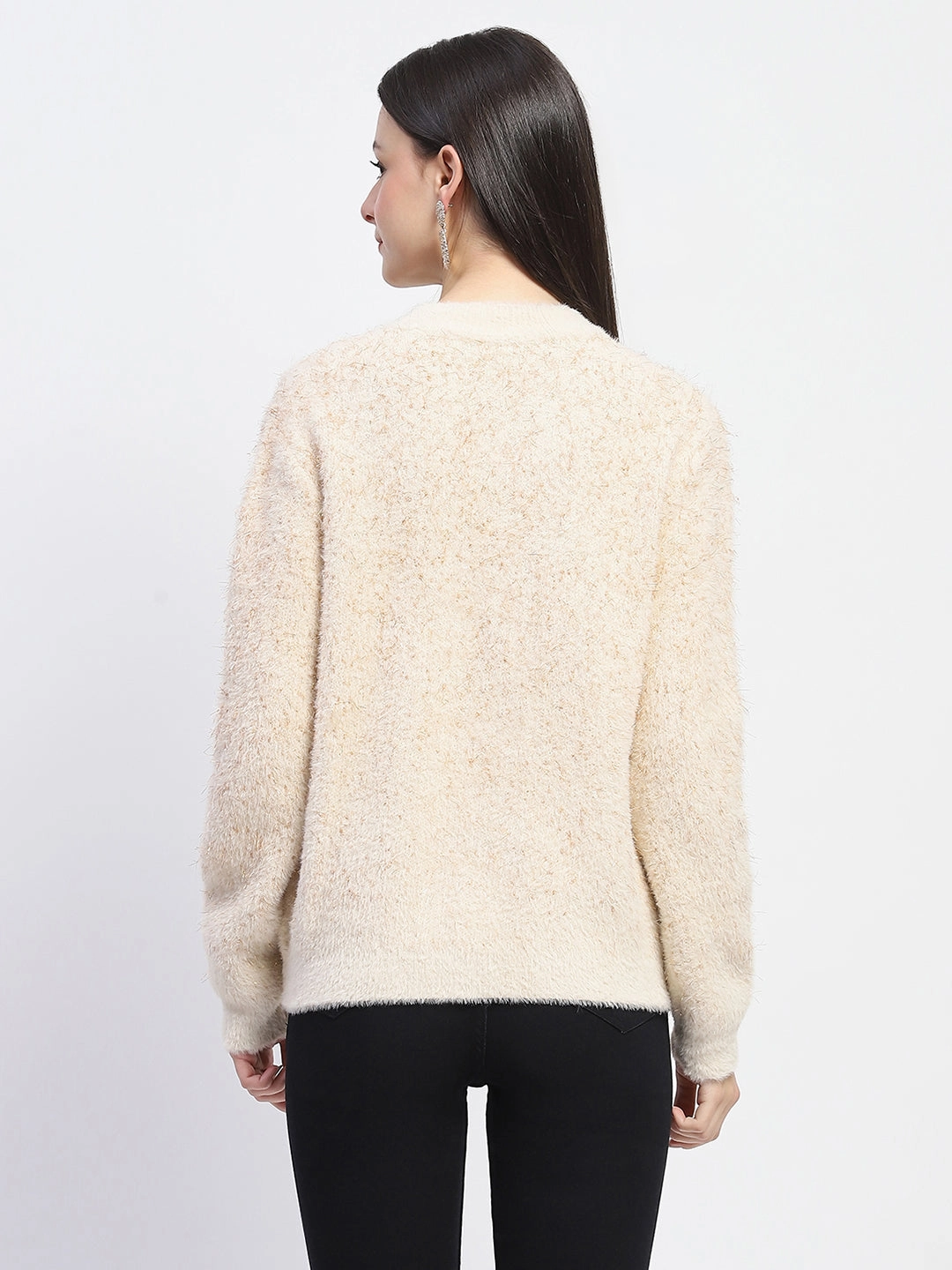 Cold-Weather Fashion Winter Ready Layer Madame Nylon Blend Full Sleeve Solid Beige Sweater