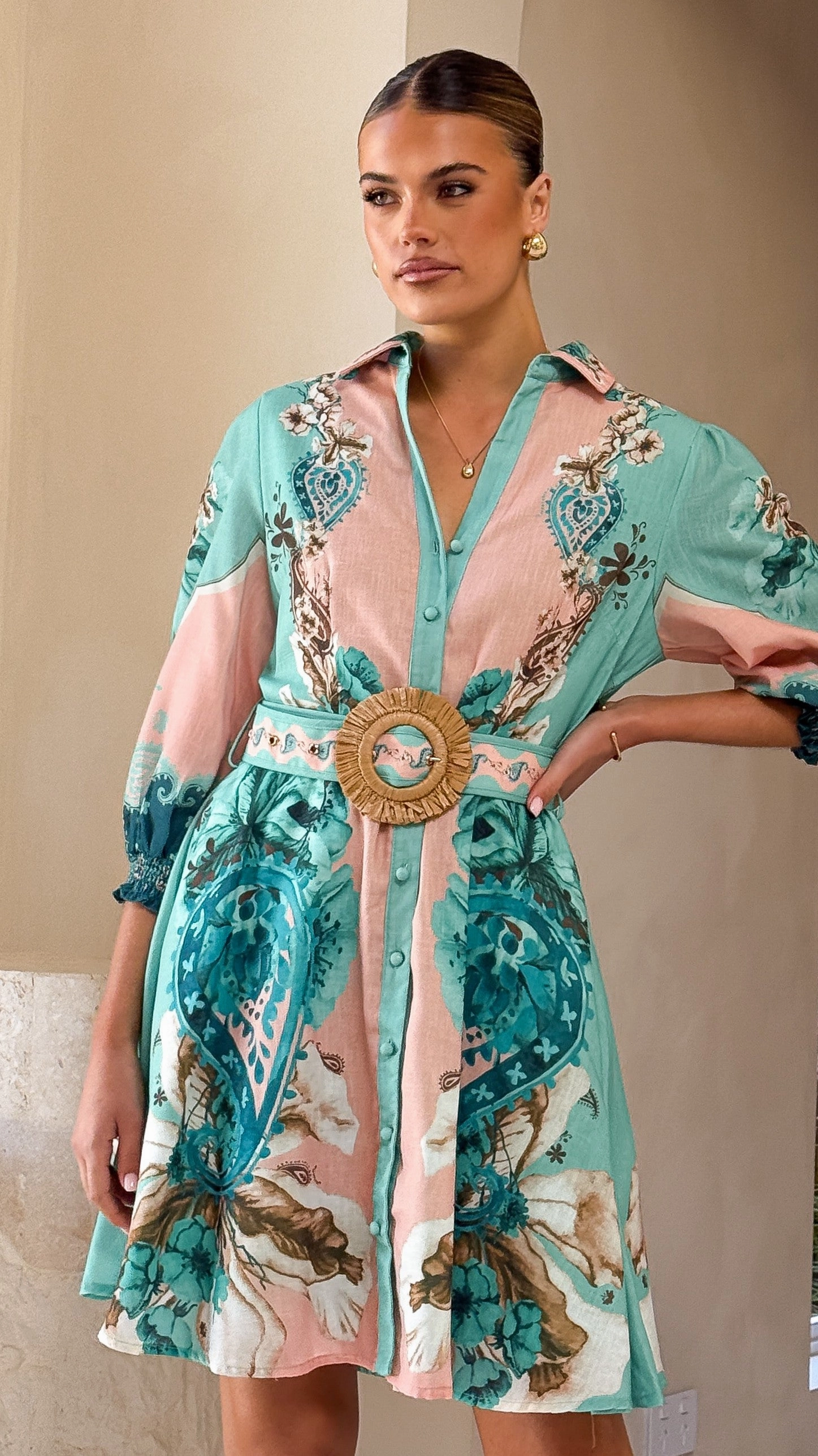 Maximalist-Trend Nature Inspired Macy Mini Dress - Willow Print