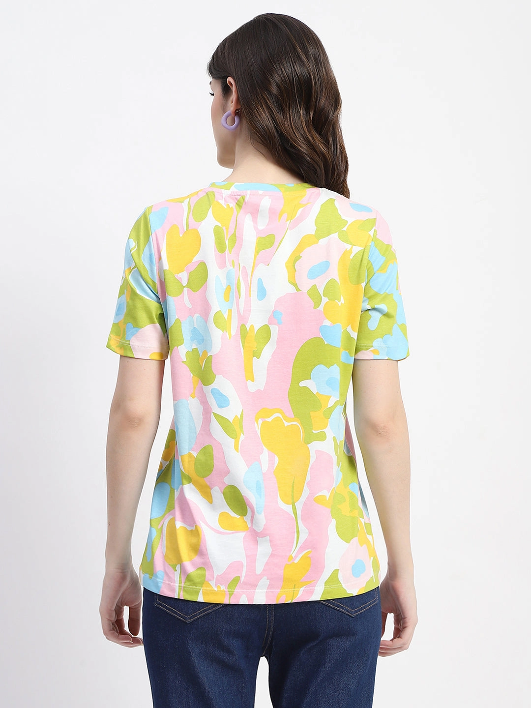Zip Up Fade Resistant Print Madame Abstract And Typography Print White Cotton T-Shirt