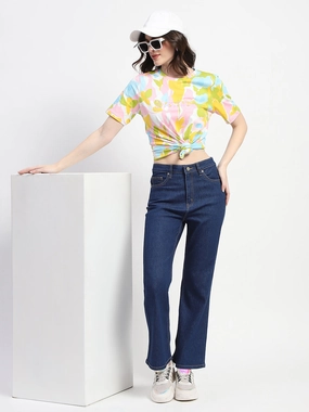 Casual Flex Wear Breathable knit Madame Abstract And Typography Print White Cotton T-Shirt