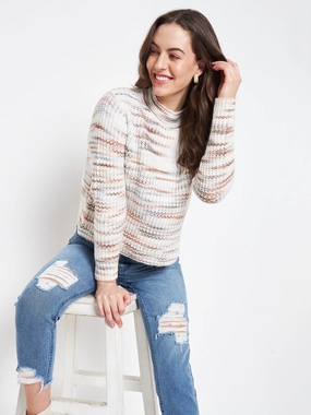 Madame Abstract Knit White Sweater For Women Knitwear Choice