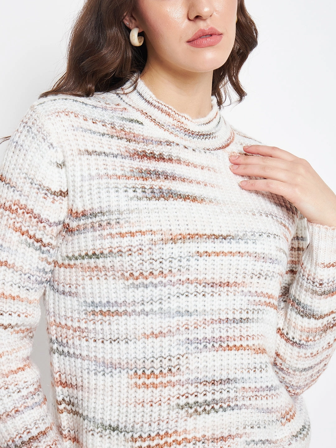 Madame Abstract Knit White Sweater For Women Quick Change