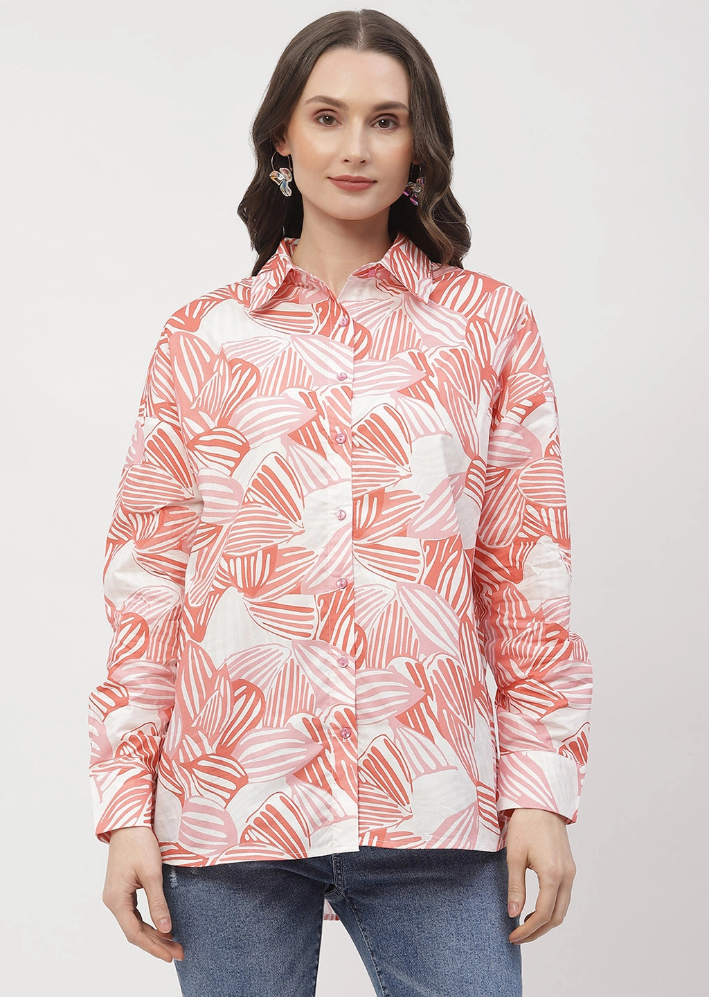 Madame Abstract Print Brick Orange Regular Shirt Weekend Style