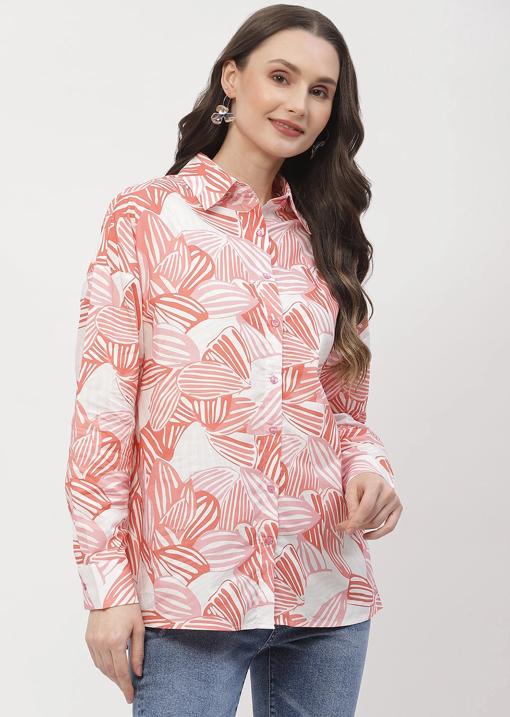 Madame Abstract Print Brick Orange Regular Shirt All Day Comfort Tech