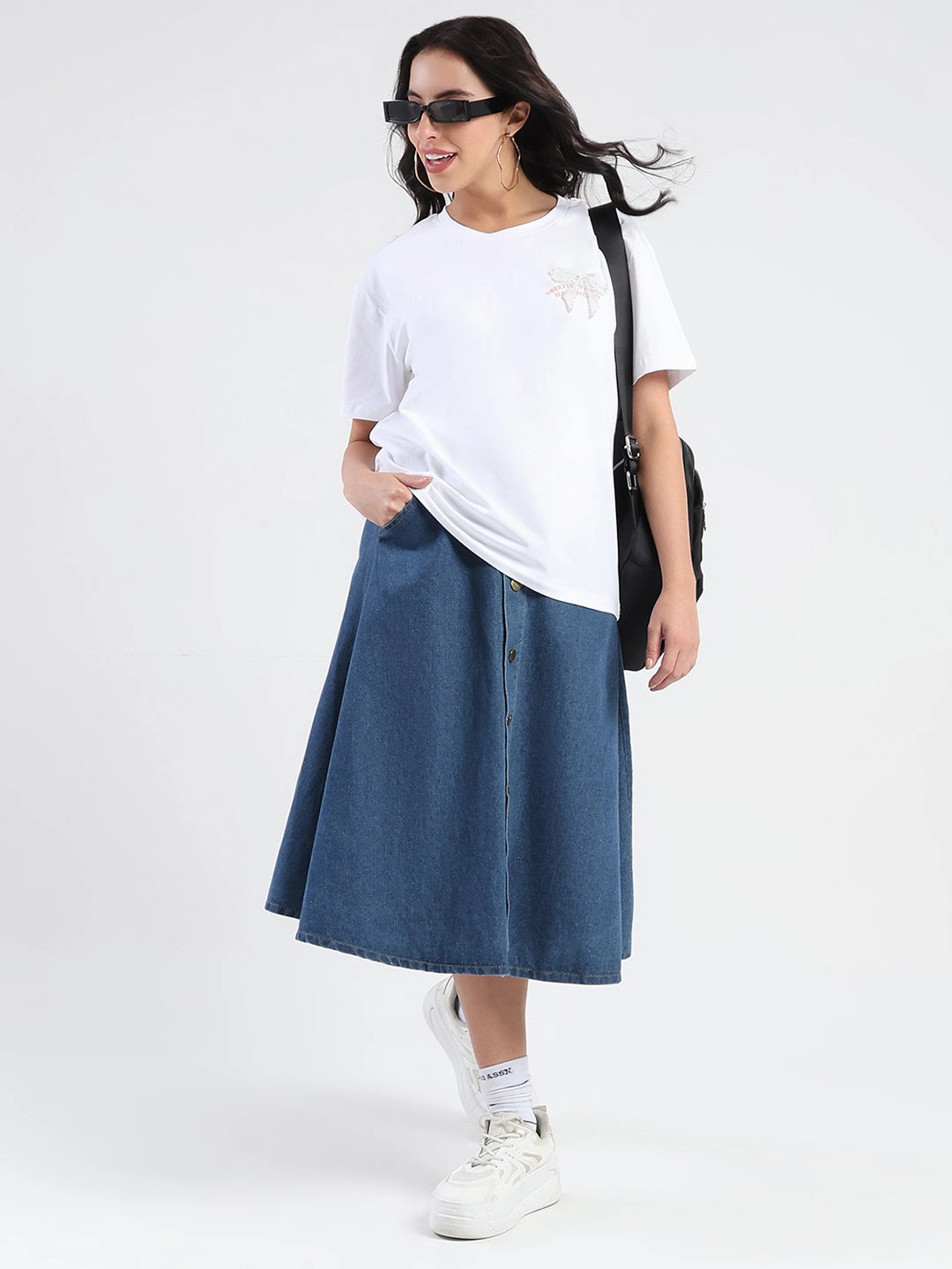 Madame Accessory Patch Detail Graphic Print White T-shirt casual top