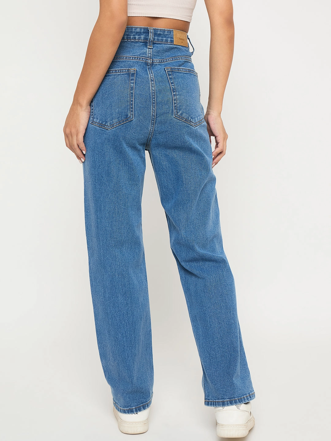 Madame Acid Wash Mid Blue Cotton Blend Straight Jeans Reliable Fit