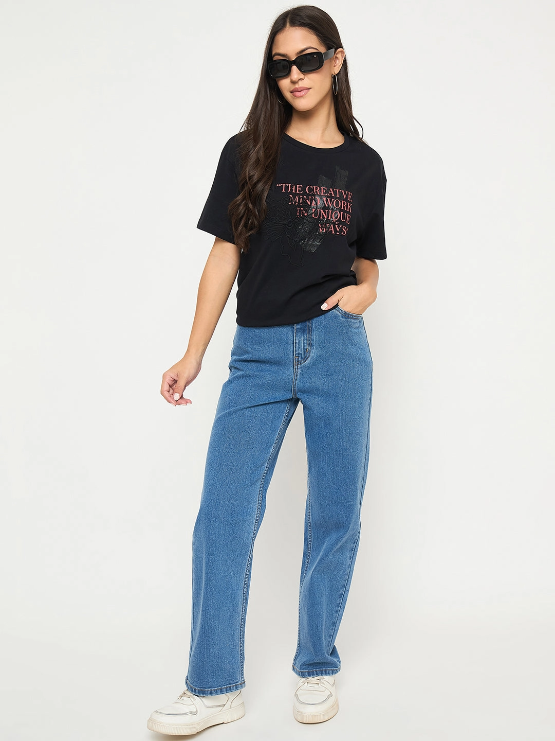 Picnic Style Modern Madame Acid Wash Mid Blue Cotton Blend Straight Jeans