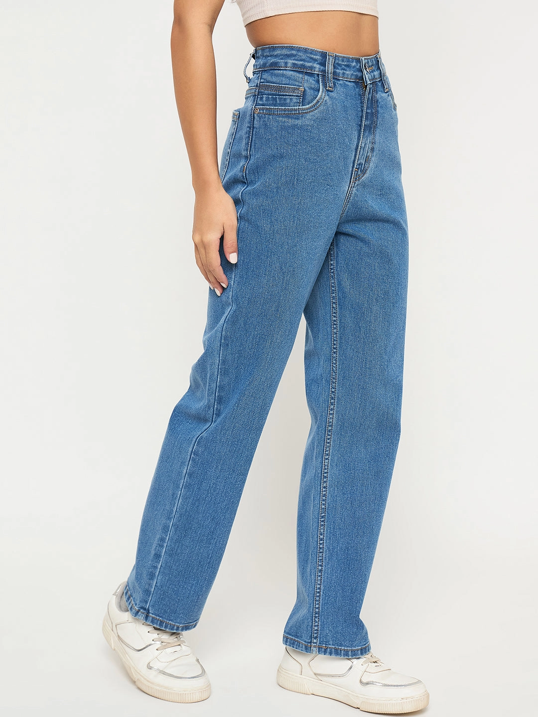 easy move Spring Mood Party Look Classic Madame Acid Wash Mid Blue Cotton Blend Straight Jeans