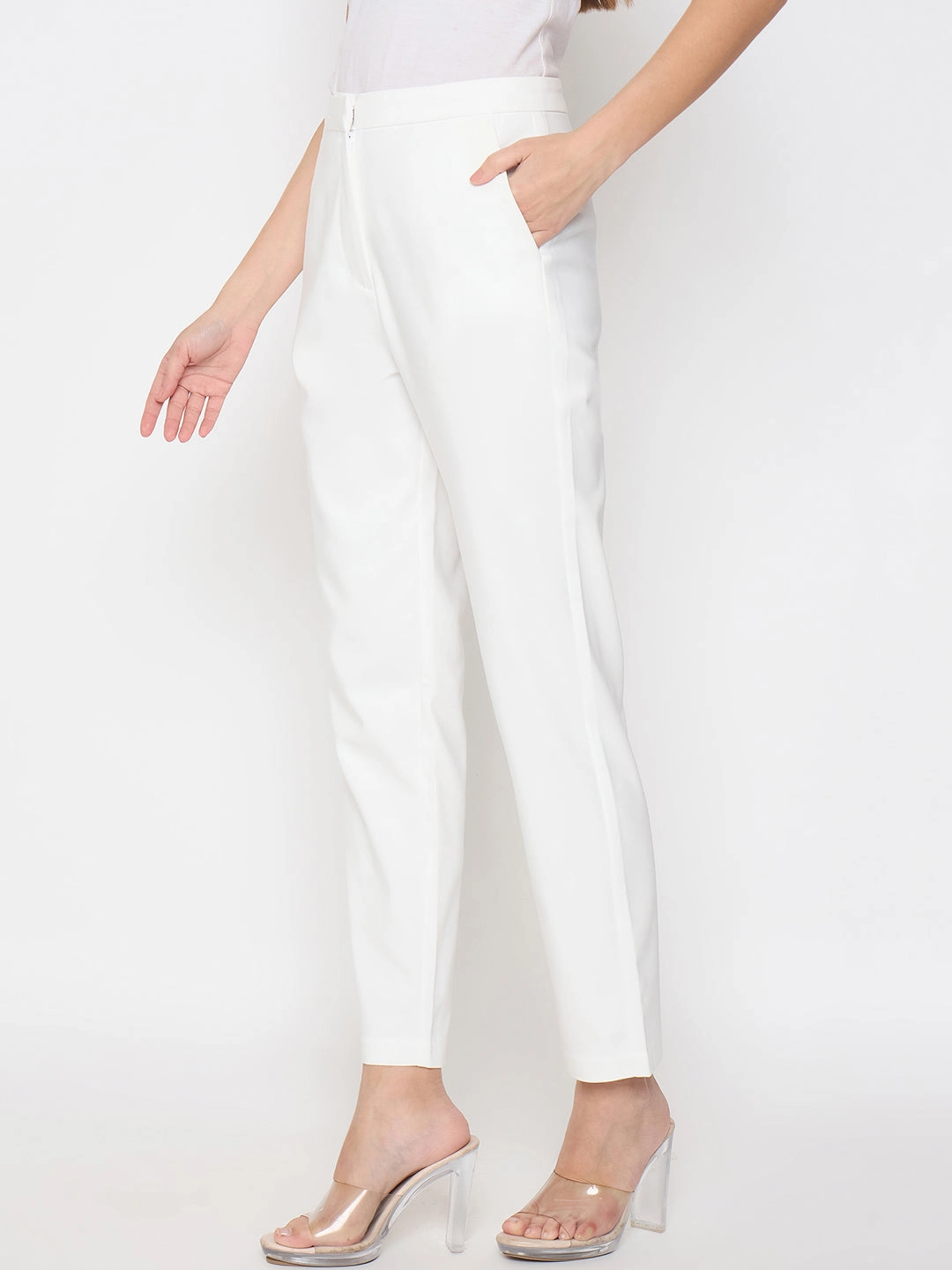 Cooling Fabric Madame Alex Waist Belt Detail Solid White Trousers