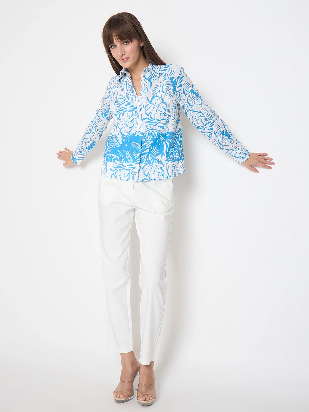 Madame Alex Waist Belt Detail Solid White Trousers Fashion Forward