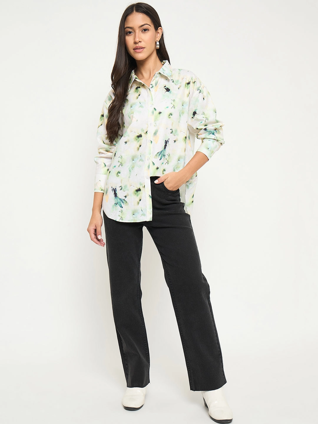Fashion Forward Madame All Over Botanical Print Lemon Yellow Shirt