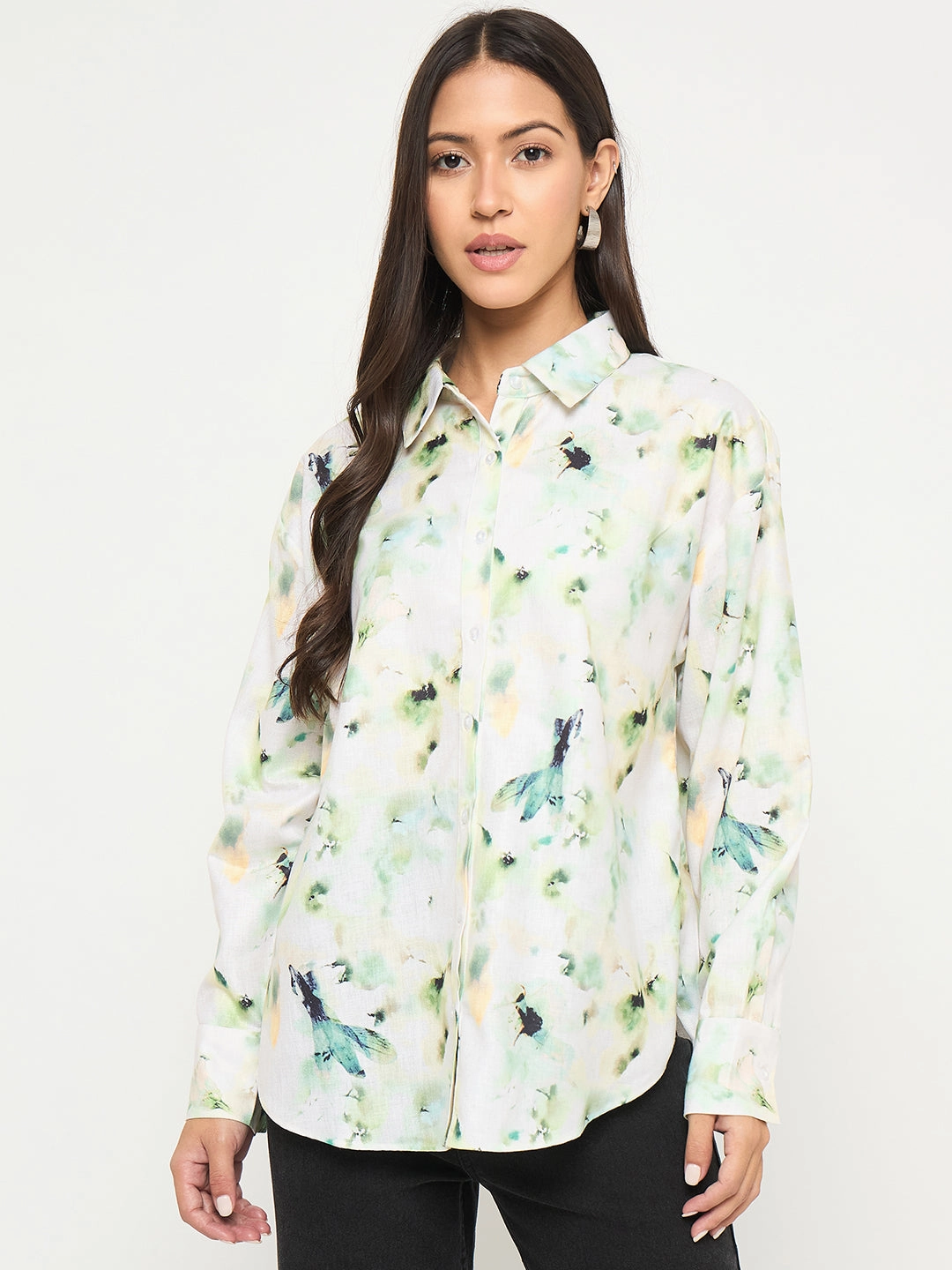 Madame All Over Botanical Print Lemon Yellow Shirt Petite Cut