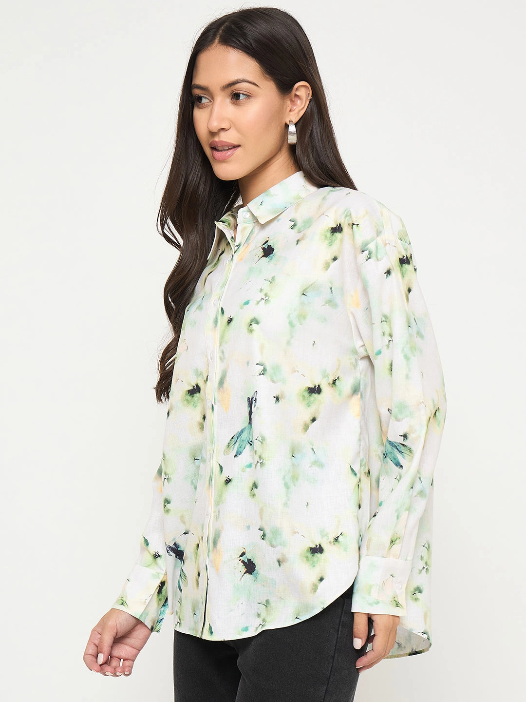 Day-To-Night Wear Smart Look Madame All Over Botanical Print Lemon Yellow Shirt