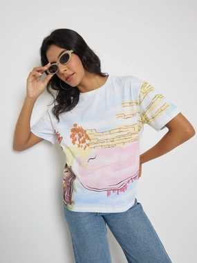 Kids playfulness Everyday Chic Madame All Over Print Cotton Blend White T-Shirt