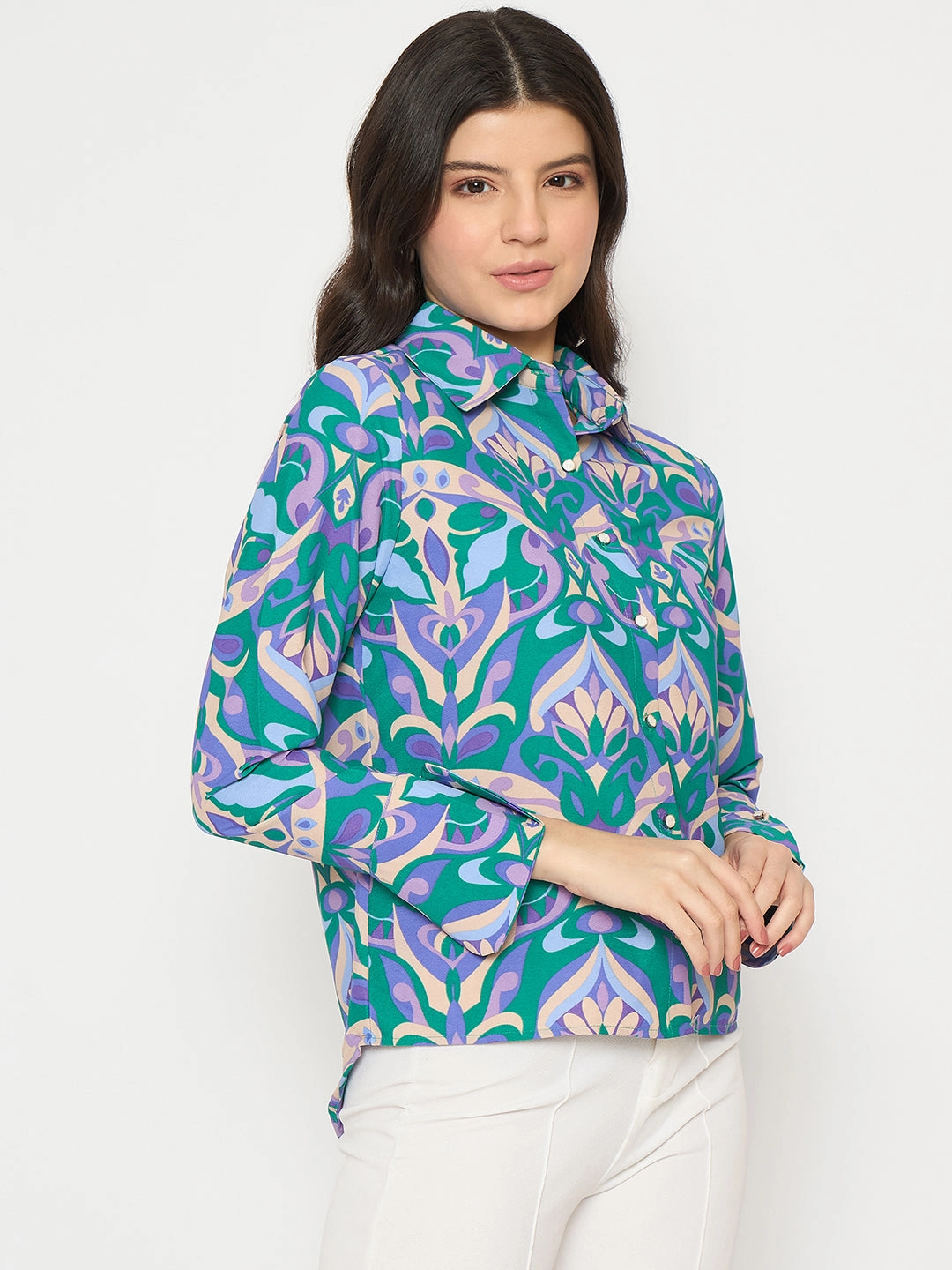 Madame All Over Print Full Sleeve Green Shirt garden party Printed Pattern