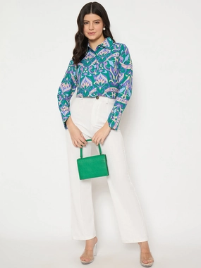 Casual Fit Madame All Over Print Full Sleeve Green Shirt