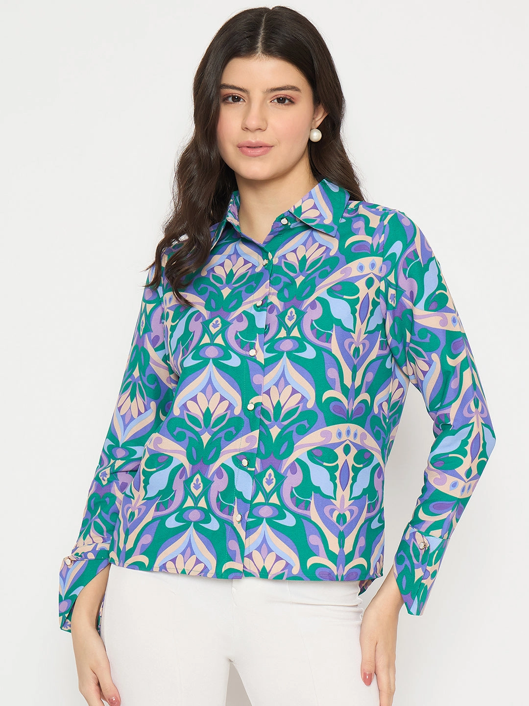 Tall friendly Smart Design Madame All Over Print Full Sleeve Green Shirt