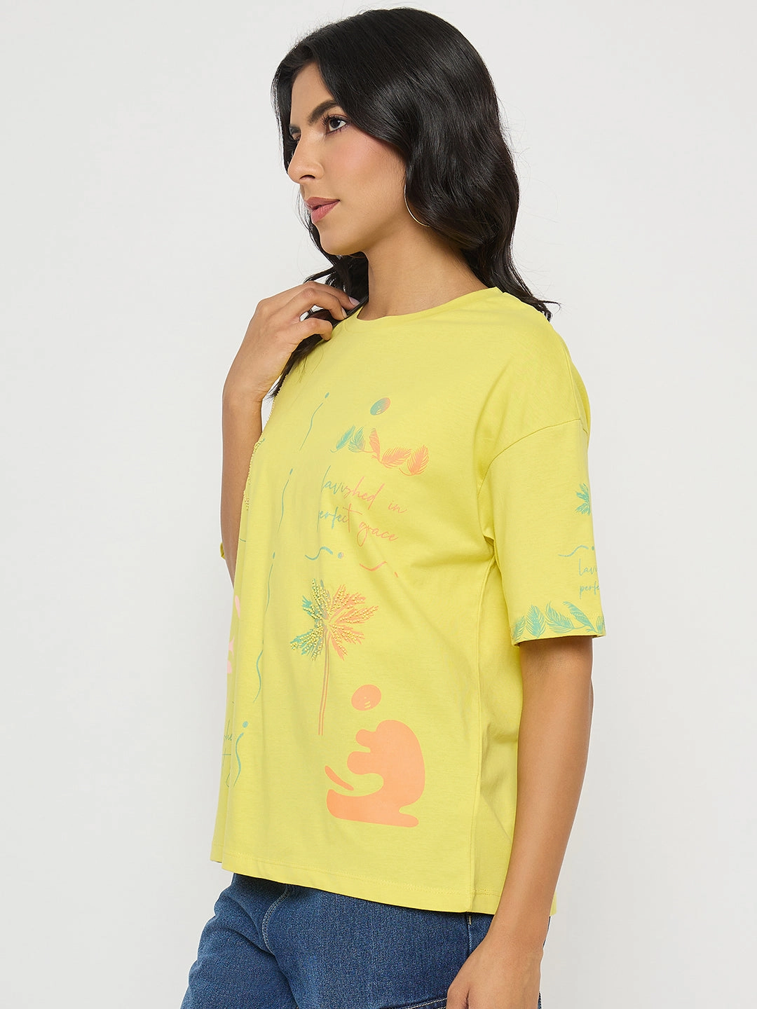 Sleeveless freedom Performance Wear Fit Madame All Over Print Lemon Yellow T-Shirt