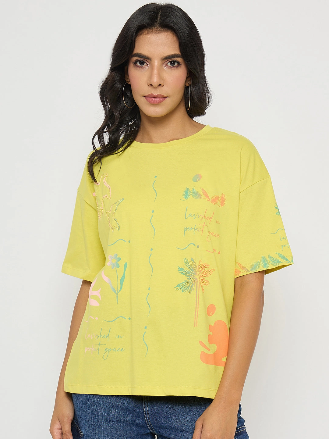 Madame All Over Print Lemon Yellow T-Shirt Durable Wear