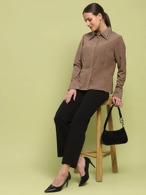 Madame Allover Embellished Brown Shirt Anti Pill Treatment