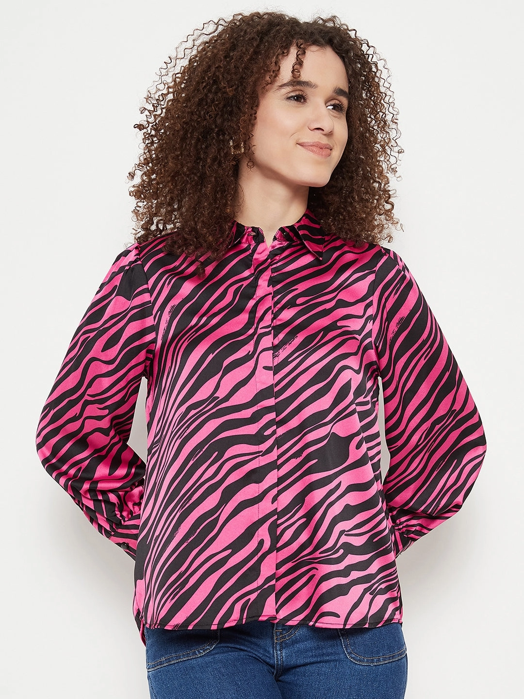 Madame Animal Print Pink Shirt Functional Pocket