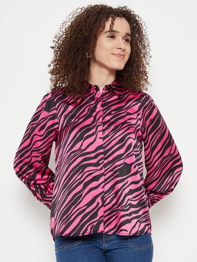 Madame Animal Print Pink Shirt Functional Pocket