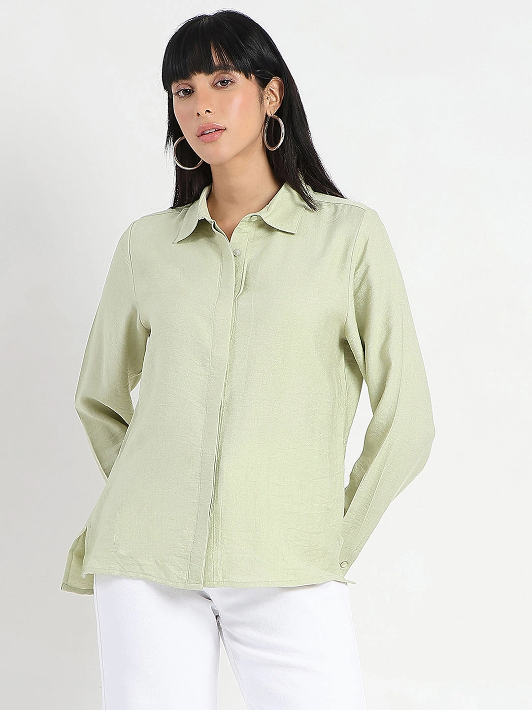 Madame Apple Green Rayon Blend Shirt Smooth Cotton Blend