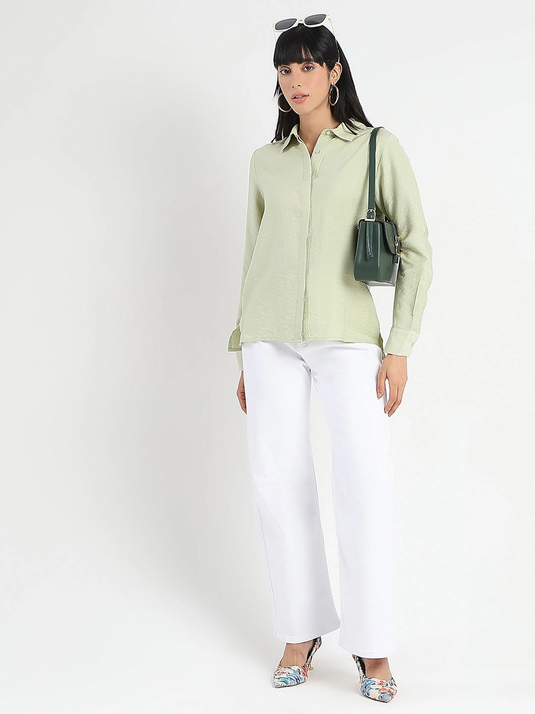 Madame Apple Green Rayon Blend Shirt Bold colors