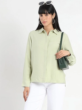 Madame Apple Green Rayon Blend Shirt Contemporary Design Subtle pattern