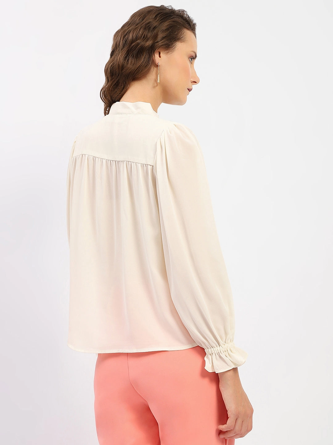 Madame Applique Adorned Off-White Shirt Unstructured Shoulder Classic Comfort