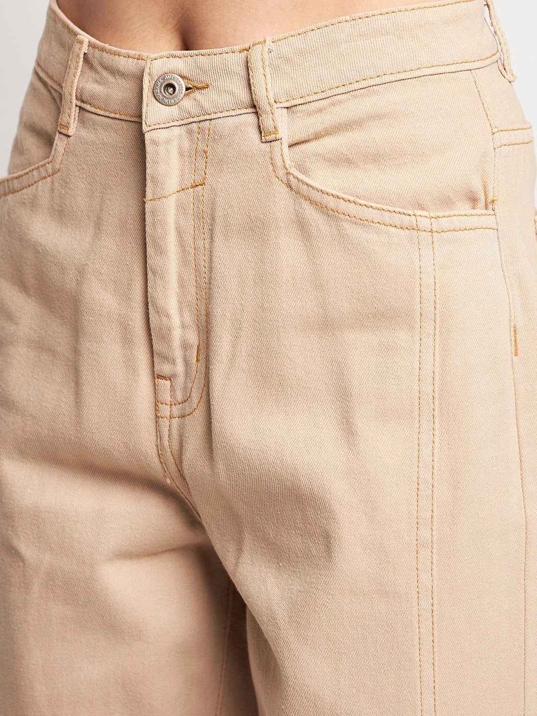 Madame Beige Straight Fit Denim Everyday Party Look Daily Attire