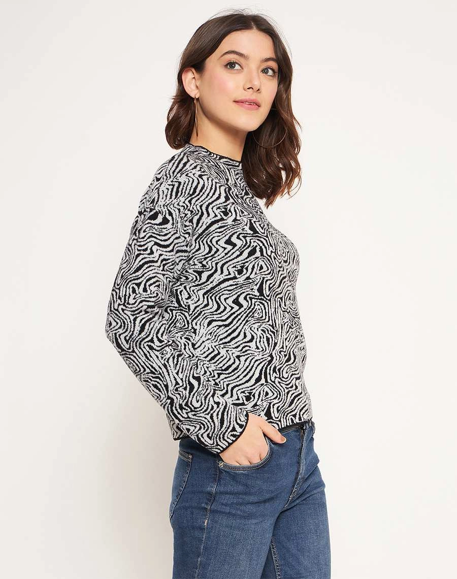 Cozy Active Fashion Layers Madame Black Animal Print Sweater