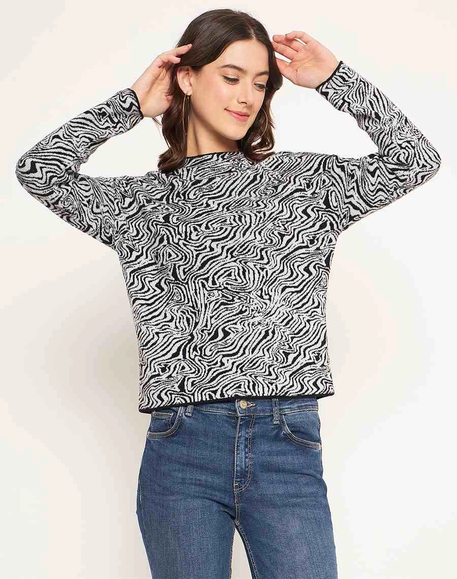 Cozy Touch Madame Black Animal Print Sweater
