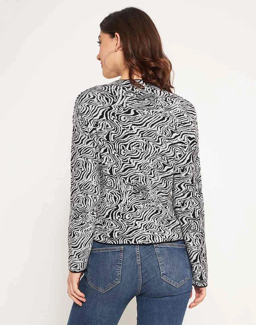 Madame Black Animal Print Sweater Breathable Fit Design Sporty Style