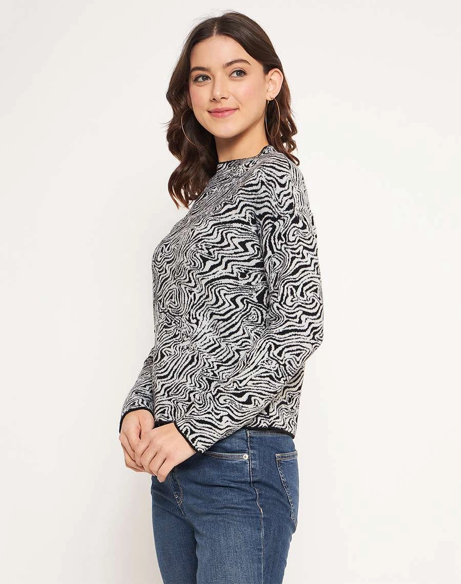 Madame Black Animal Print Sweater Odor Control Technology Winter Styling