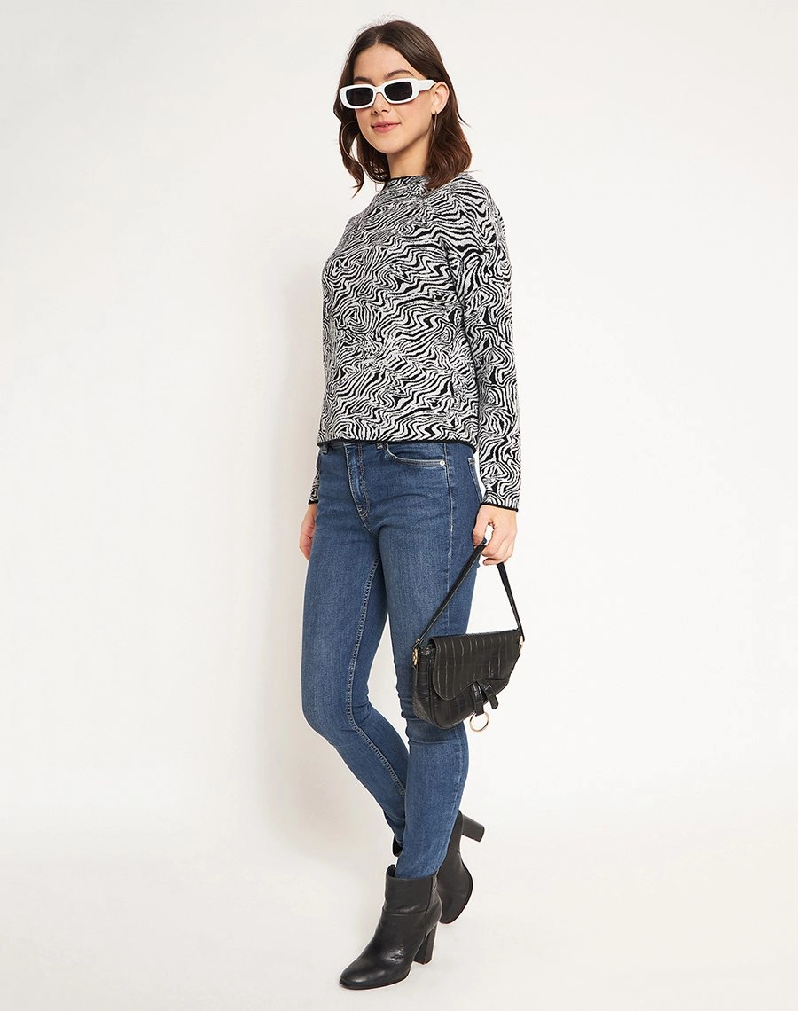 Luxury Knit Soft Touch Comfort Madame Black Animal Print Sweater
