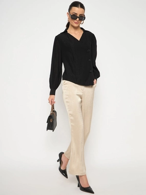 Madame Black Asymmetrical Hemline Rayon Blend Shirt Weekend Style Anti Pill Treatment