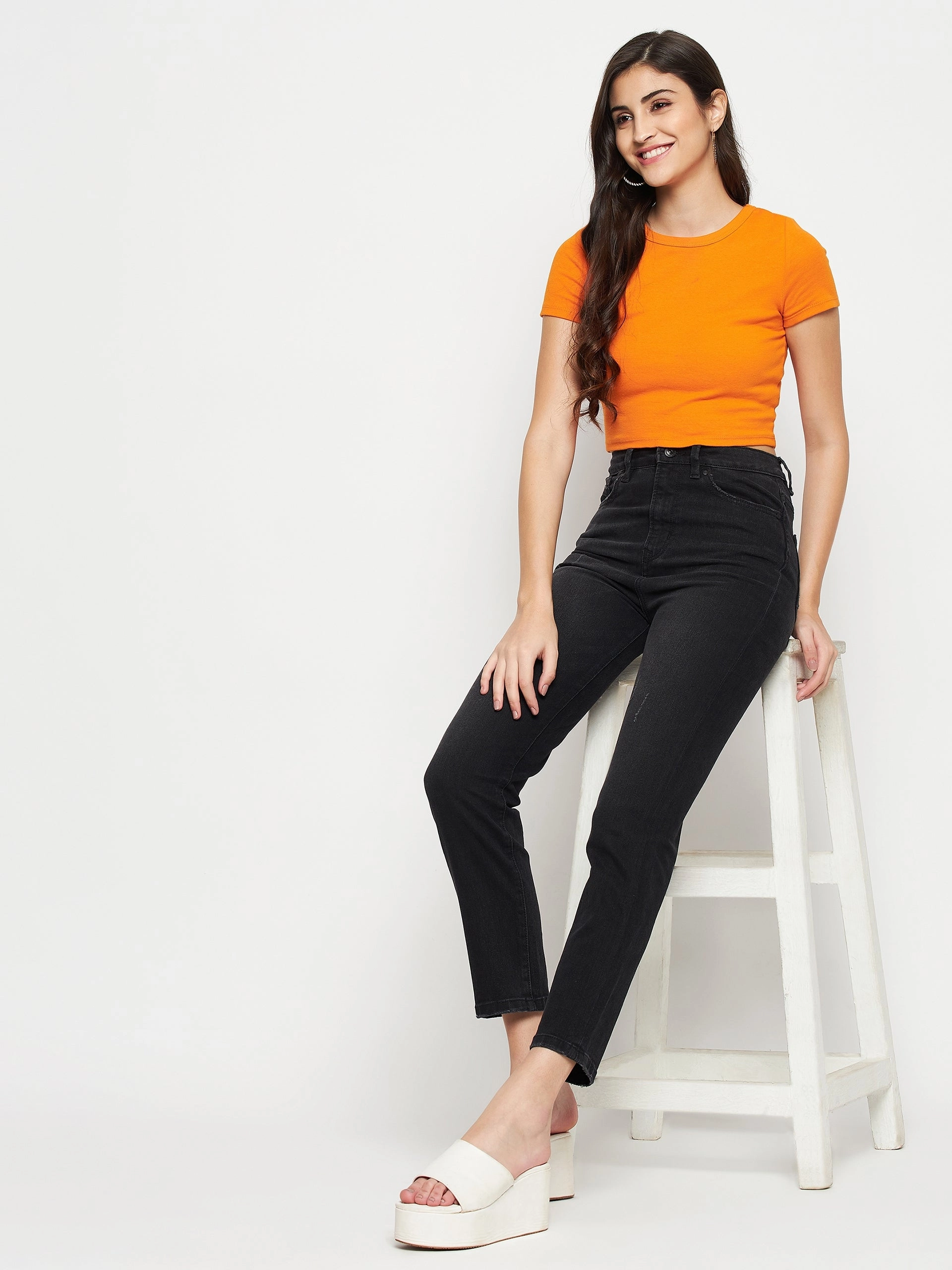 Madame Black Denim Layer game Casual Student Outfit
