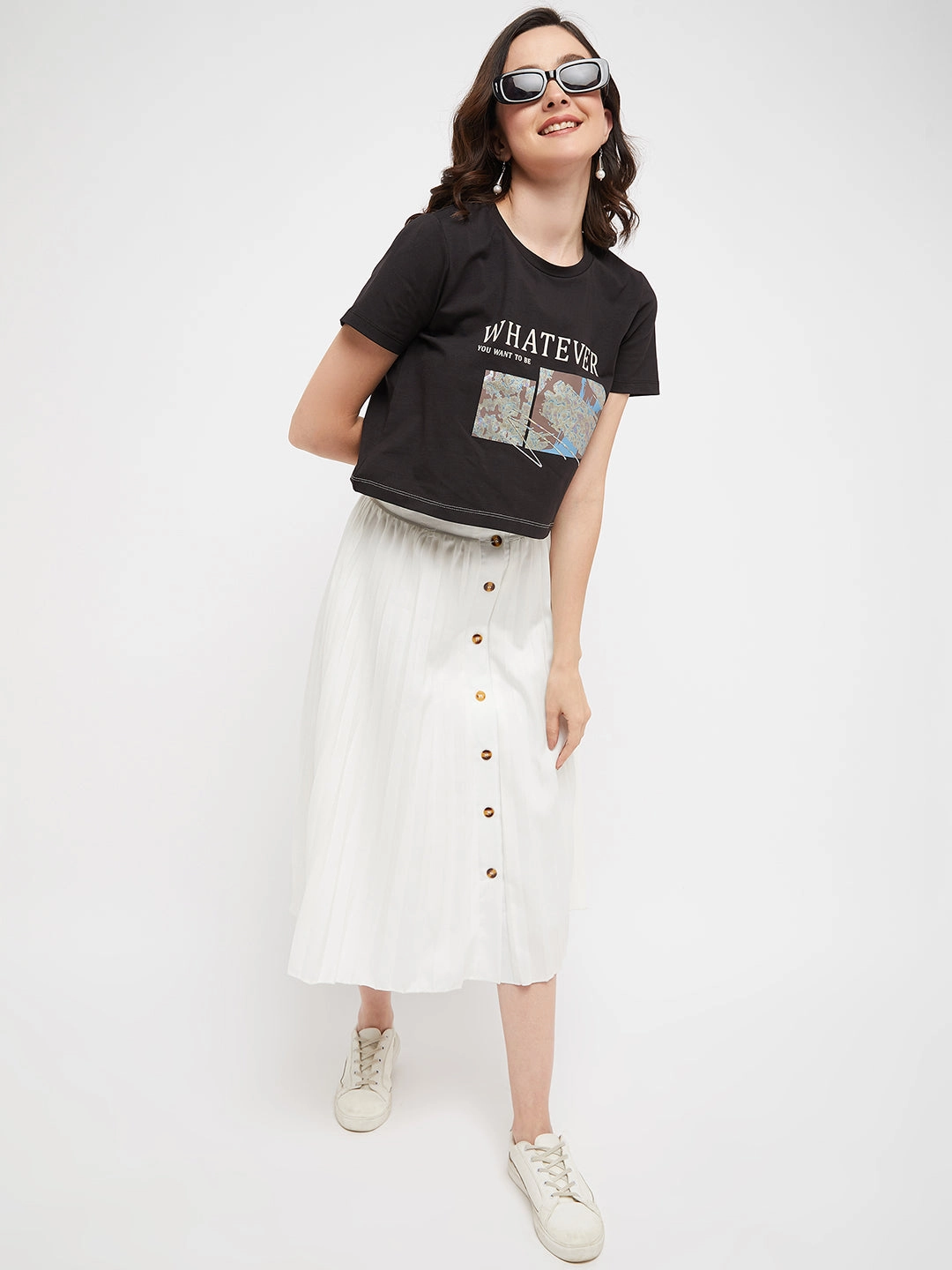 Madame Black Typography Cotton T-Shirt Weekend Comfort Layered Shoulder Design